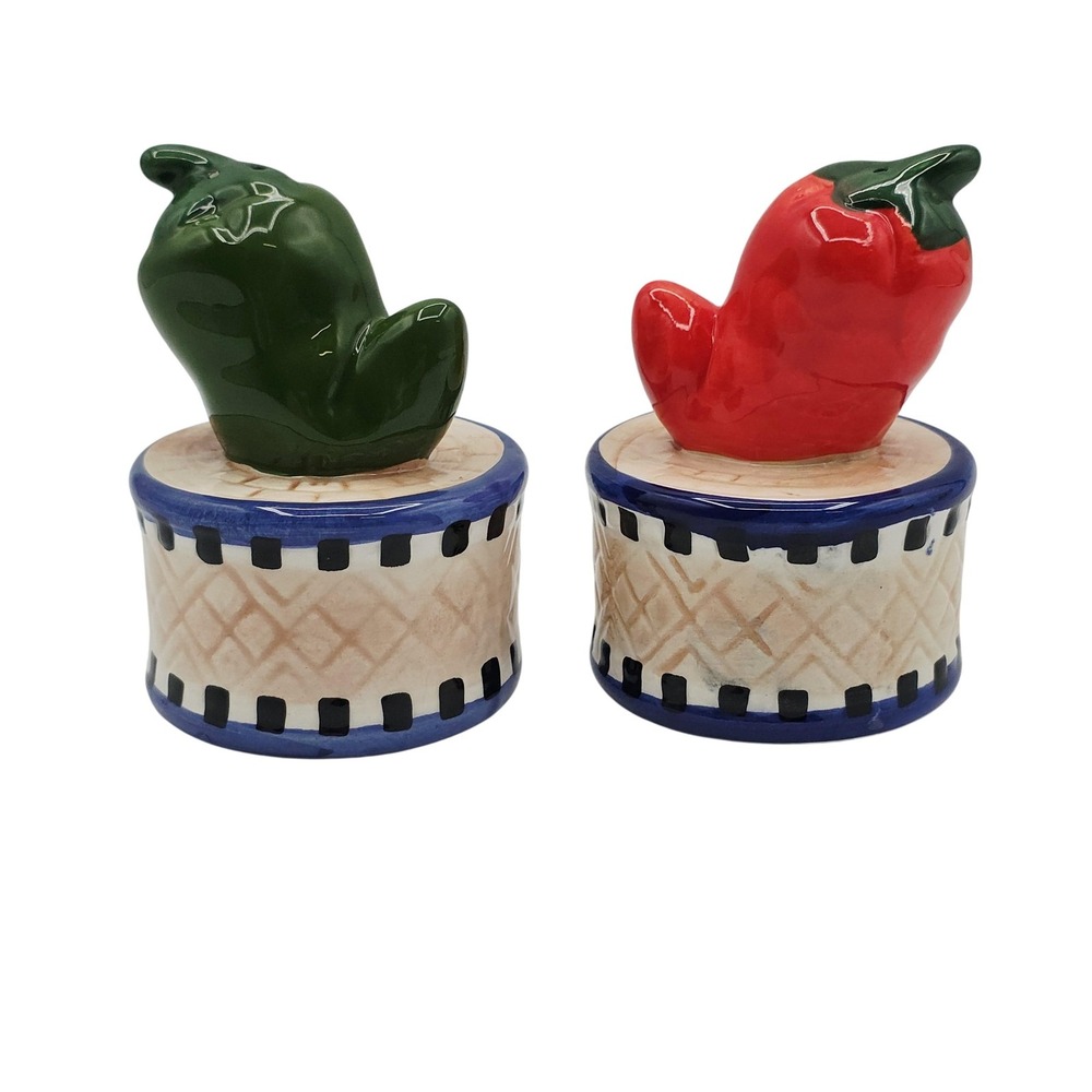 Chili Pepper Salt & Pepper Shakers Ceramic Set Of 2 Small Red Green Modern Gift